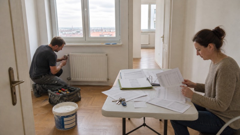 Pronajímatel u stolu počítá odpis nemovitosti nad podklady k bytu a fakturami za rekonstrukci.